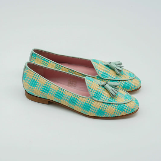 Tassel Loafer Raffia Türkis