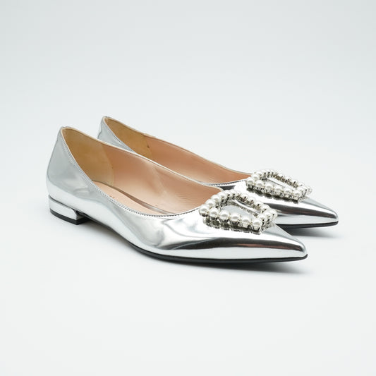 Ballerina Lackleder Silber Perle