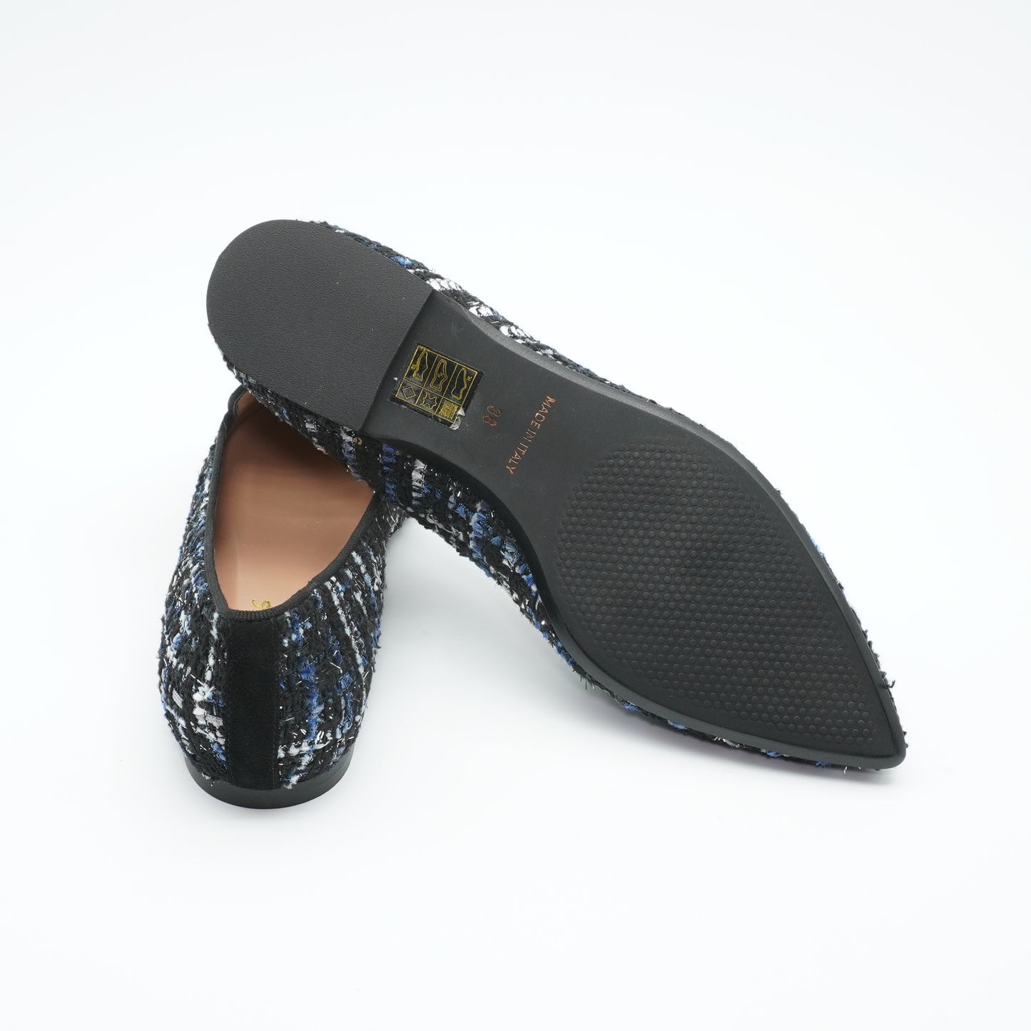 Pointy Loafer Bouclé Schwarz Blau