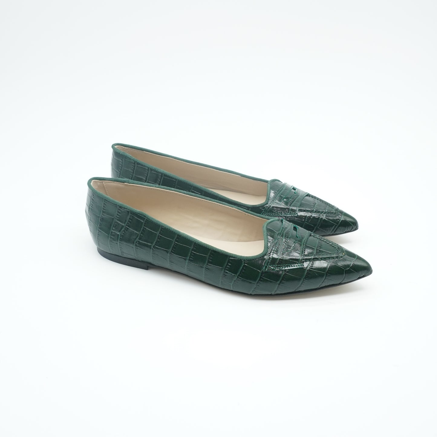 Pointy Penny Loafer Croco Green
