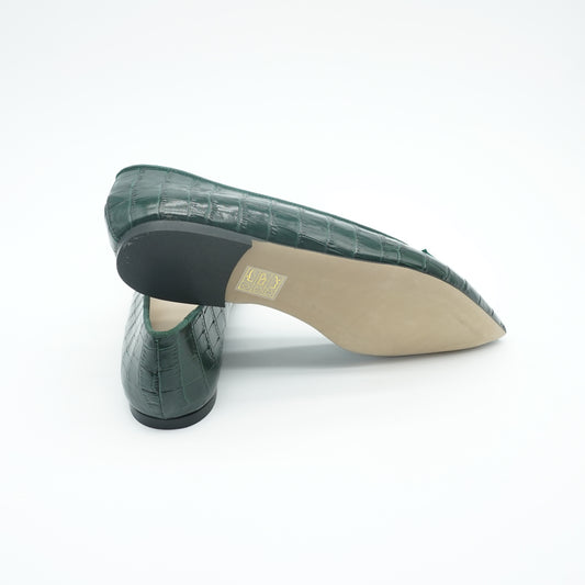Pointy Penny Loafer Croco Green