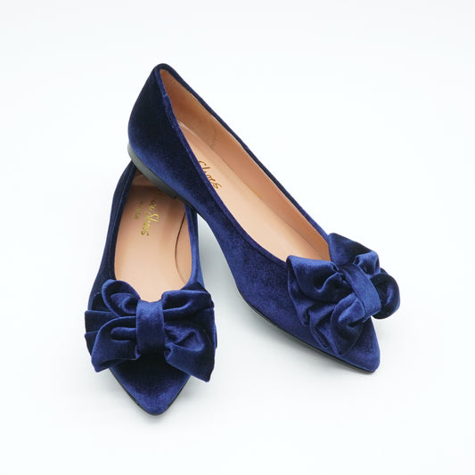 Bow Flats Velvet Navy