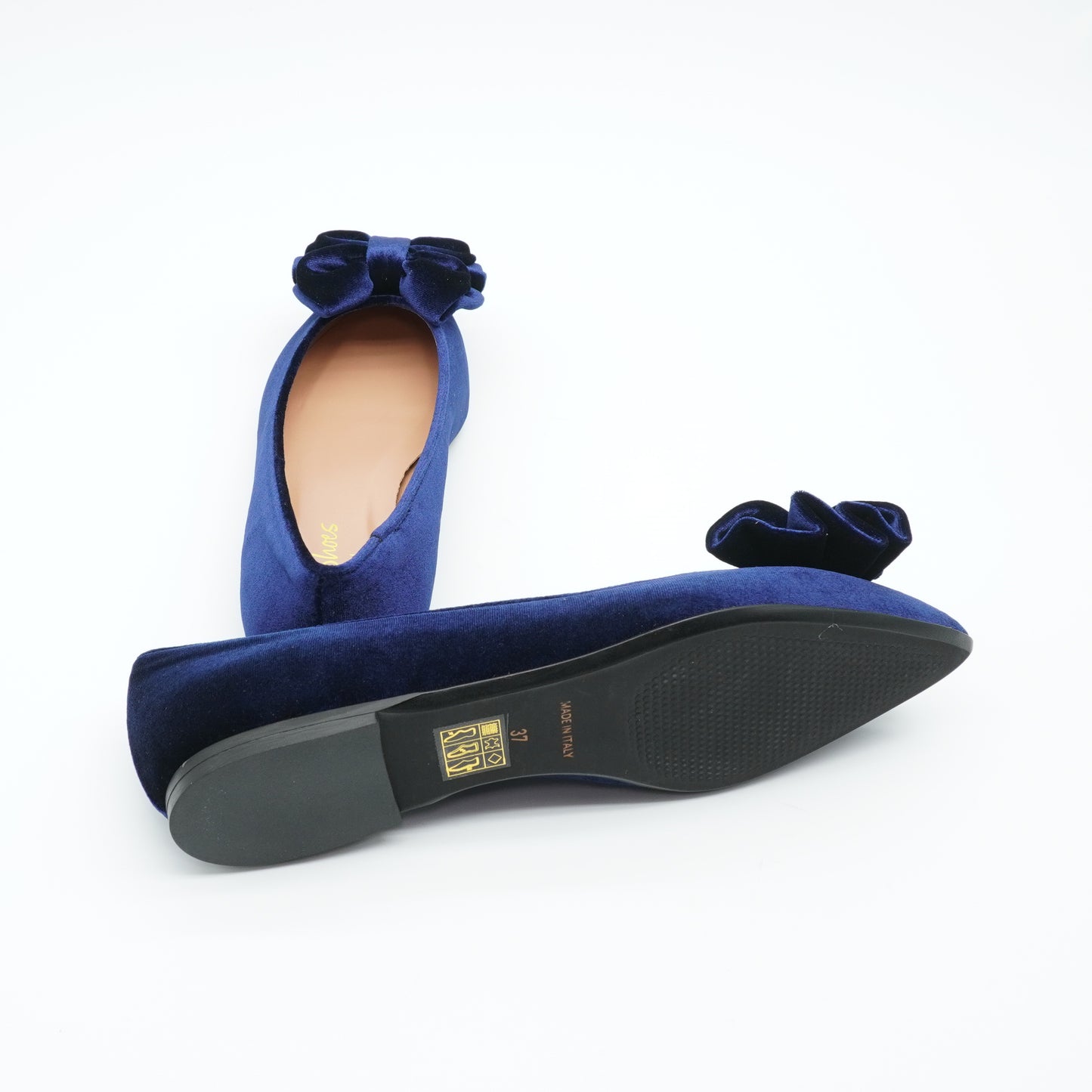 Bow Flats Velvet Navy