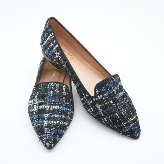 Pointy Loafer Bouclé Schwarz Blau
