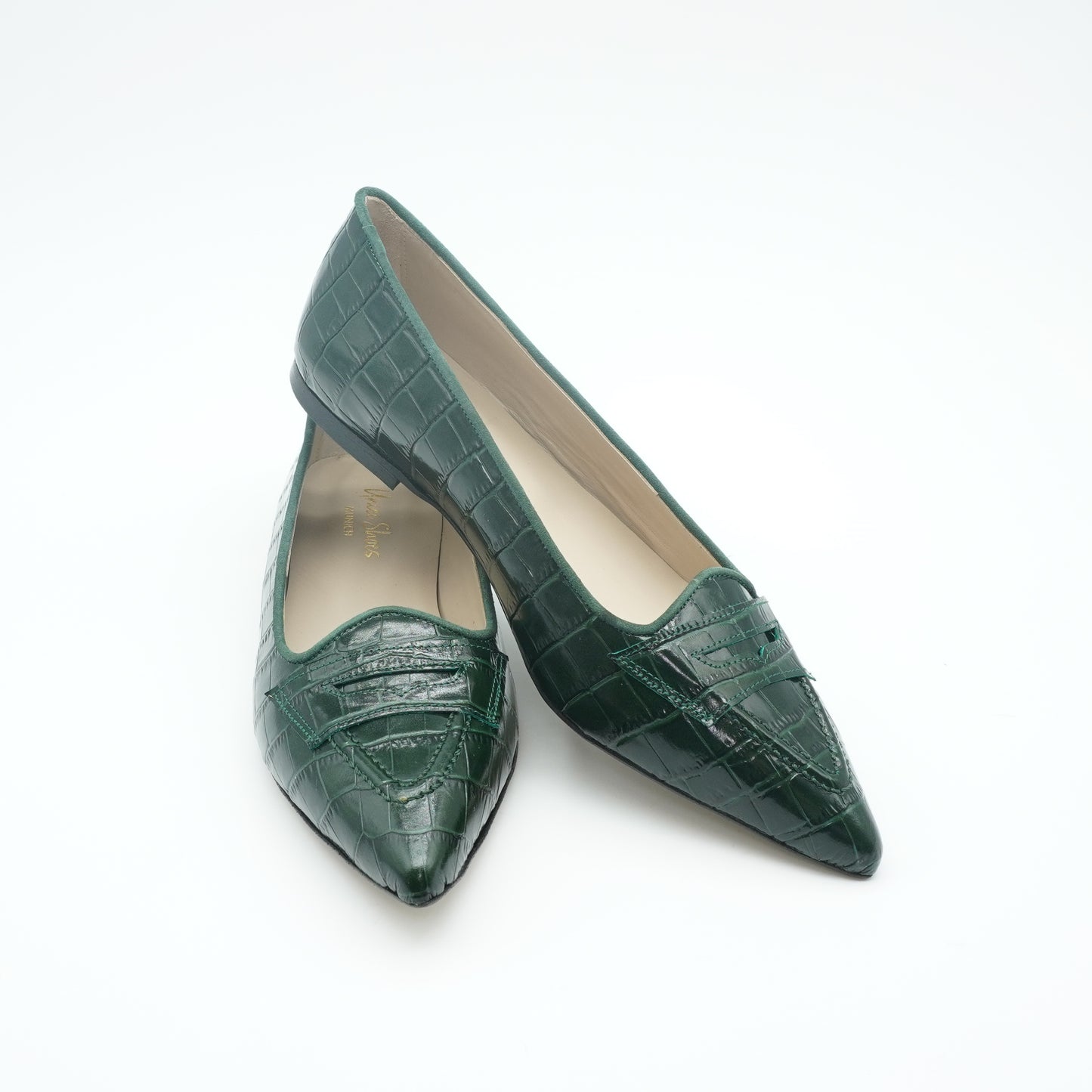 Pointy Penny Loafer Croco Green